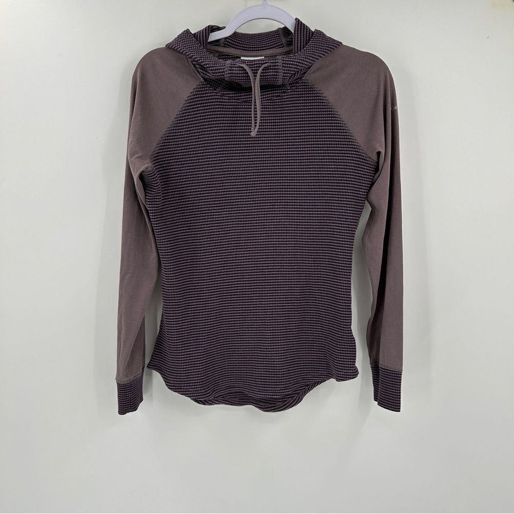 Columbia Women's Cascade Gorge Gray Heather Stripe Pullover Hoodie Sweatshirt M